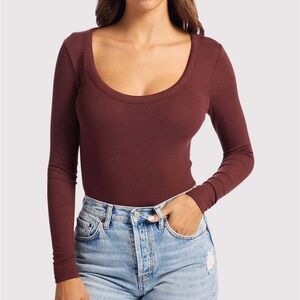 Nuuds Slinky Rib Black Cherry Long Sleeve Bodysuit medium
